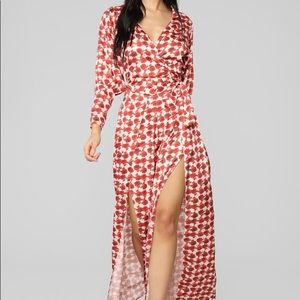 Take It Easy Satin Set - Red/White